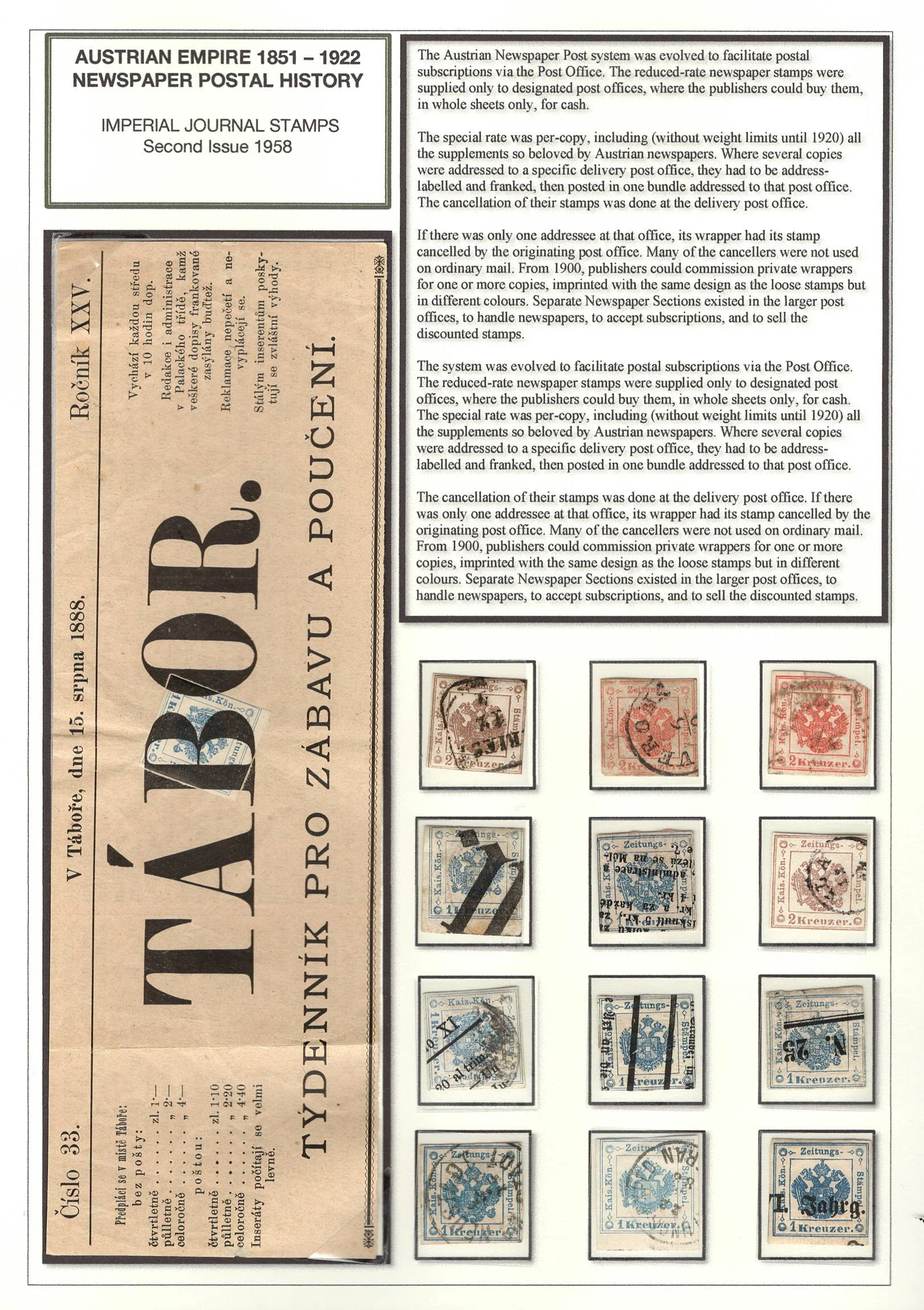 1517]オーストリア NEWSPAPER STAMP 1851 0.6kr blue， 1859 1kr l